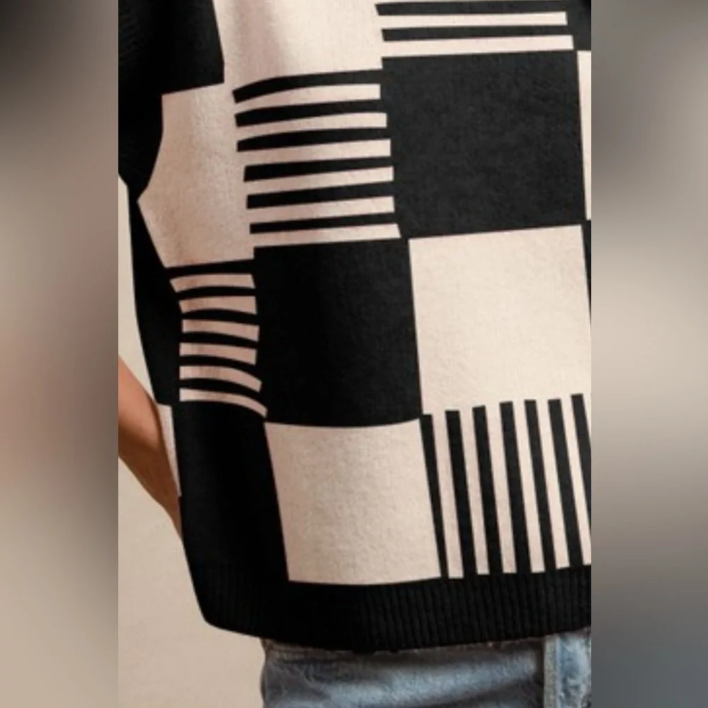 BiBi Checkered With Stripes Pattern Sleeveless Sweater🆕 - Picture 3 of 3